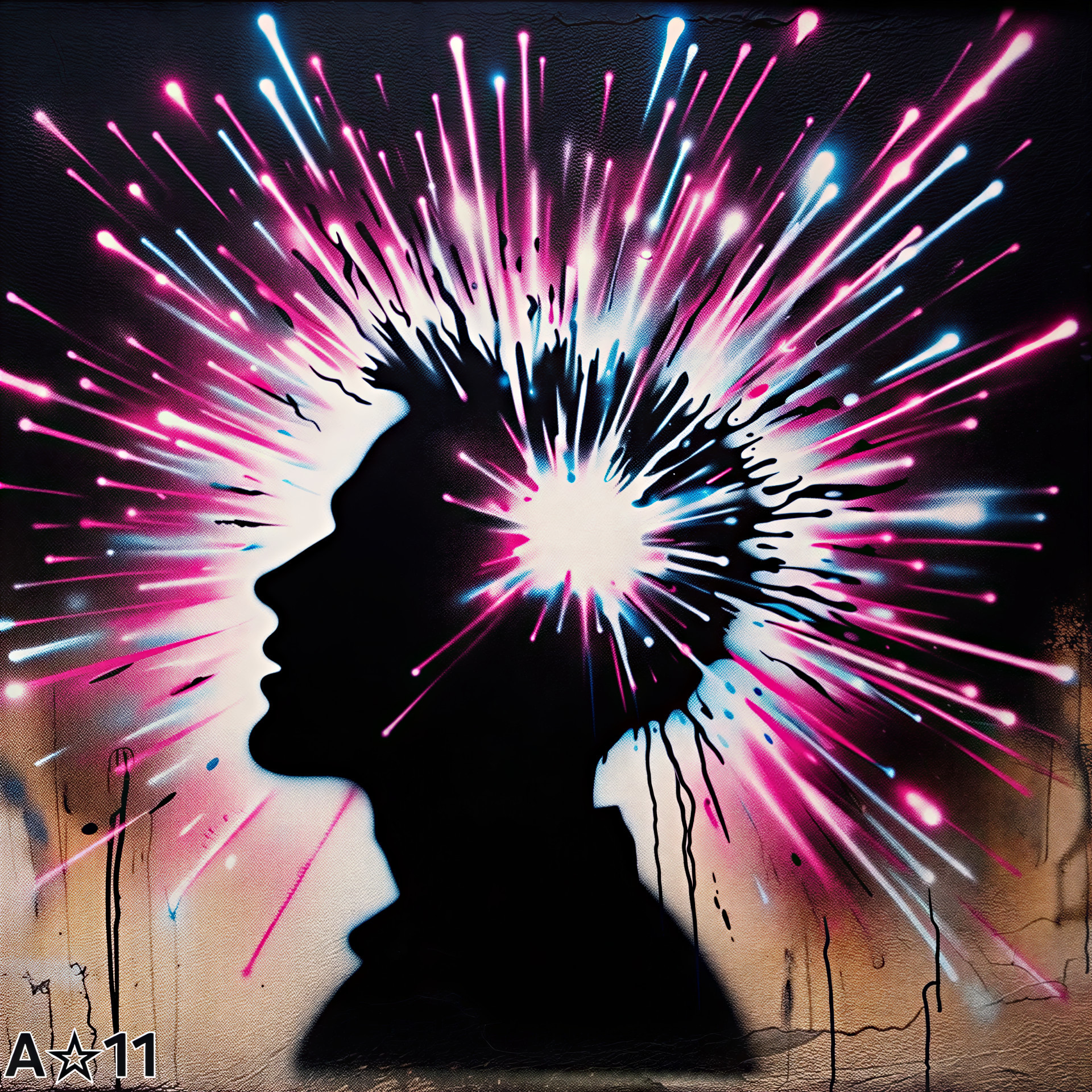 Silhouette Profile Surrounded by Vibrant Color Bursts