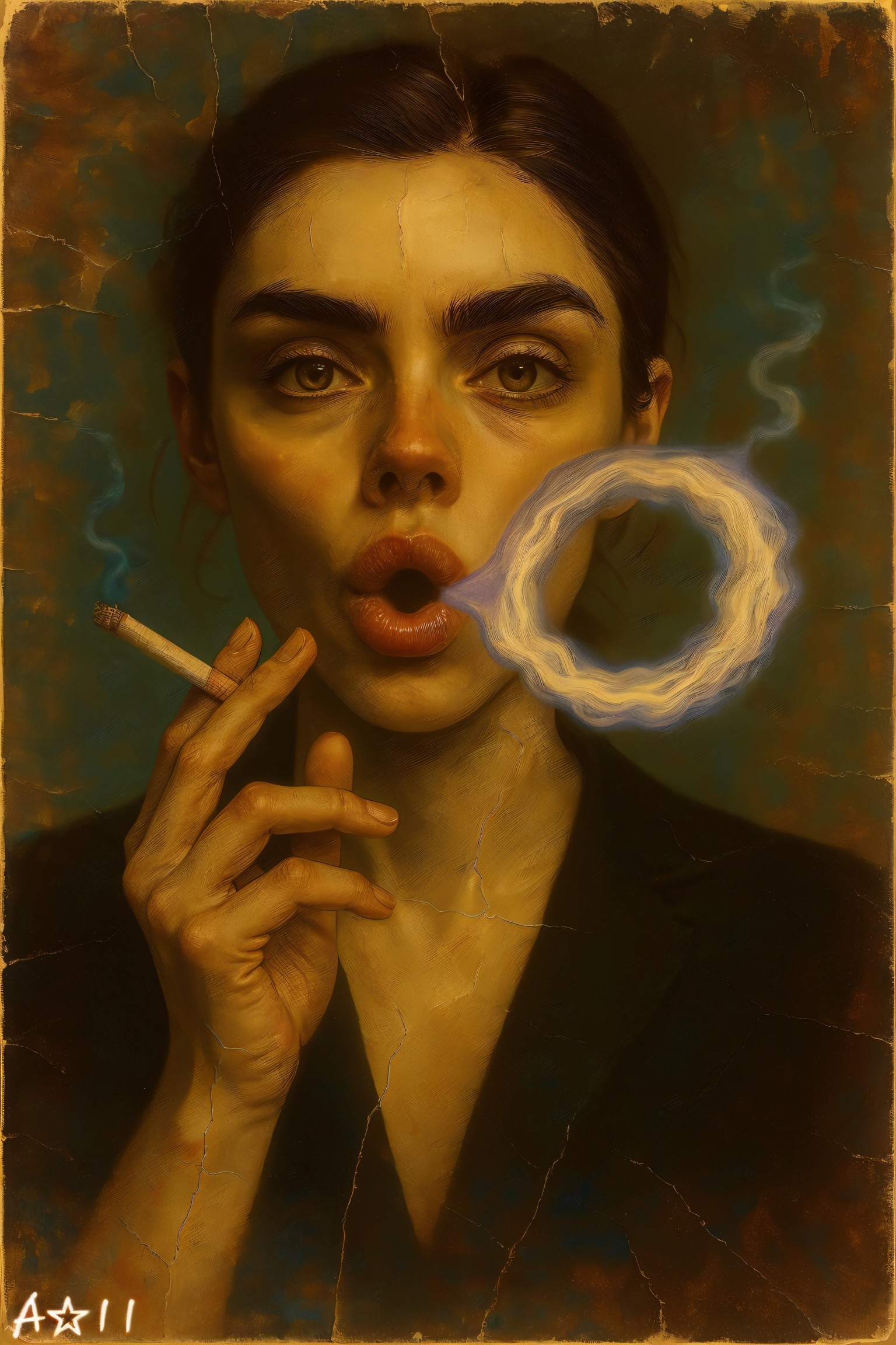 Close-up Portrait of Woman Exhaling Smoke Ring