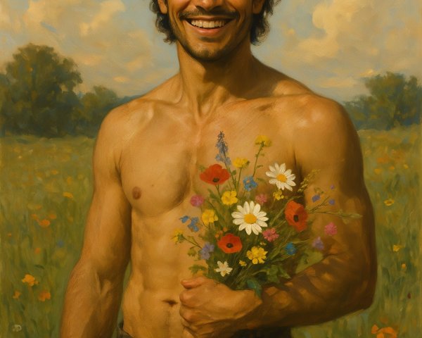 Vibrant Painting of Joyful Man in Nature's Embrace