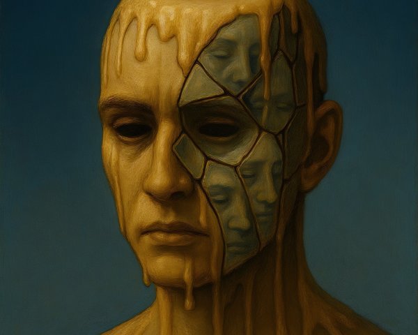 Surreal Artwork of Melting Face with Distorted Visages