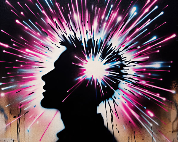 Silhouette Profile Surrounded by Vibrant Color Bursts