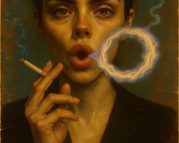 Close-up Portrait of Woman Exhaling Smoke Ring