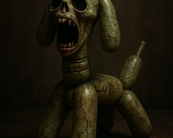 Grotesque Balloon Dog Sculpture with Hollow Skull