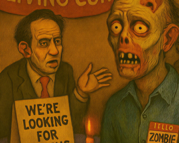 Quirky Job Fair Features Businessman and Zombie Encounter