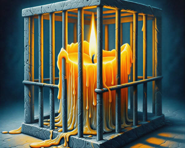 Large Candle in Metal Cage with Melting Wax