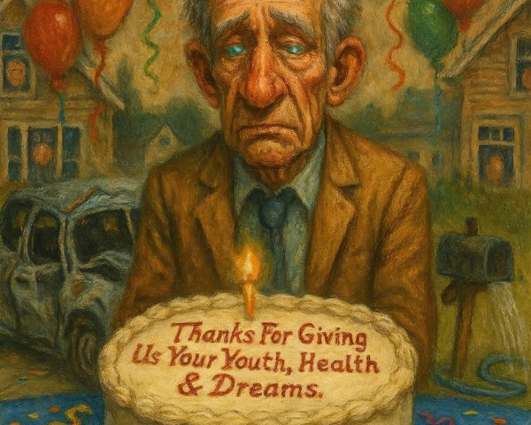 Elderly Man Celebrates Retirement with Birthday Cake