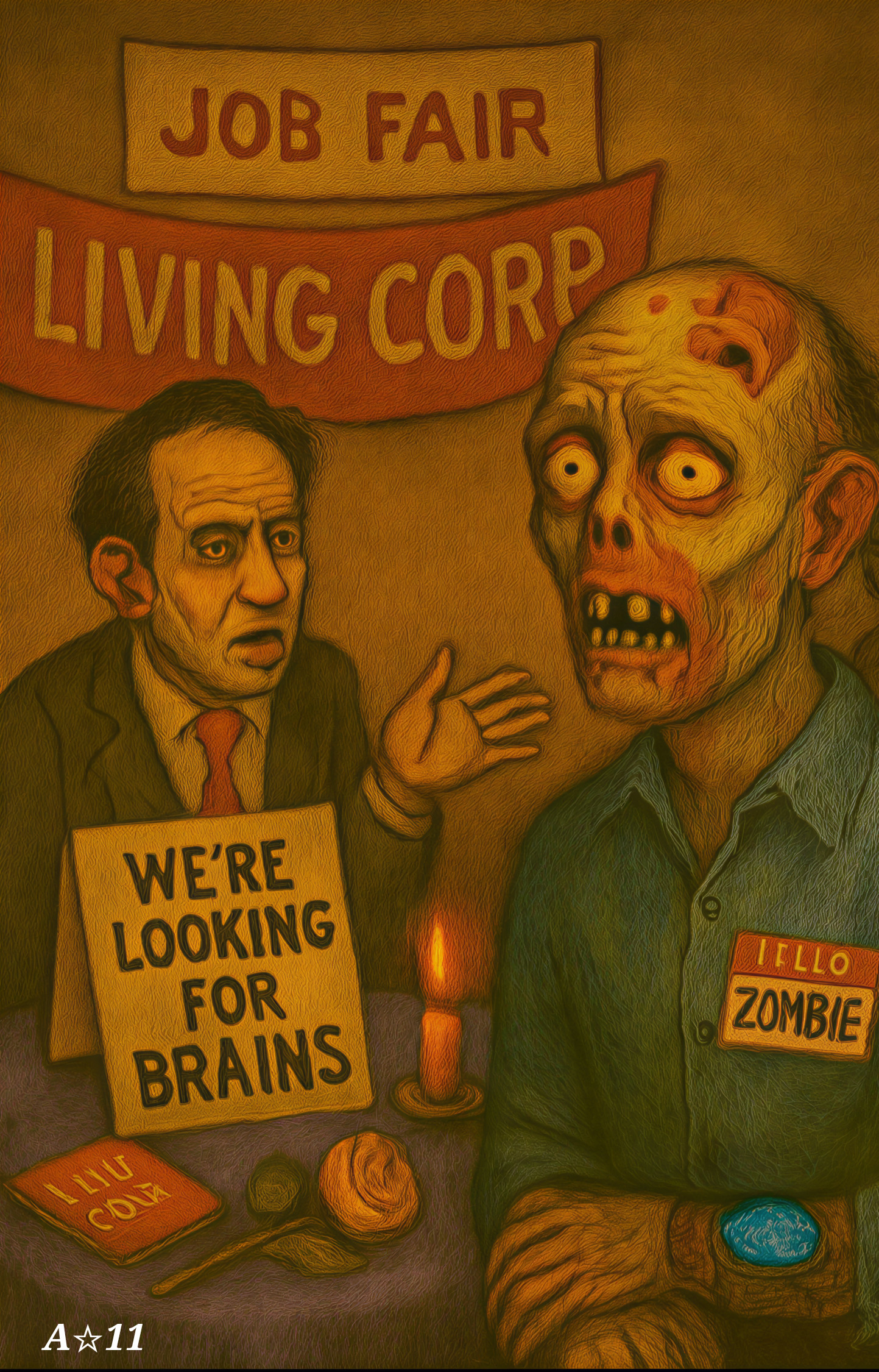 Quirky Job Fair Features Businessman and Zombie Encounter