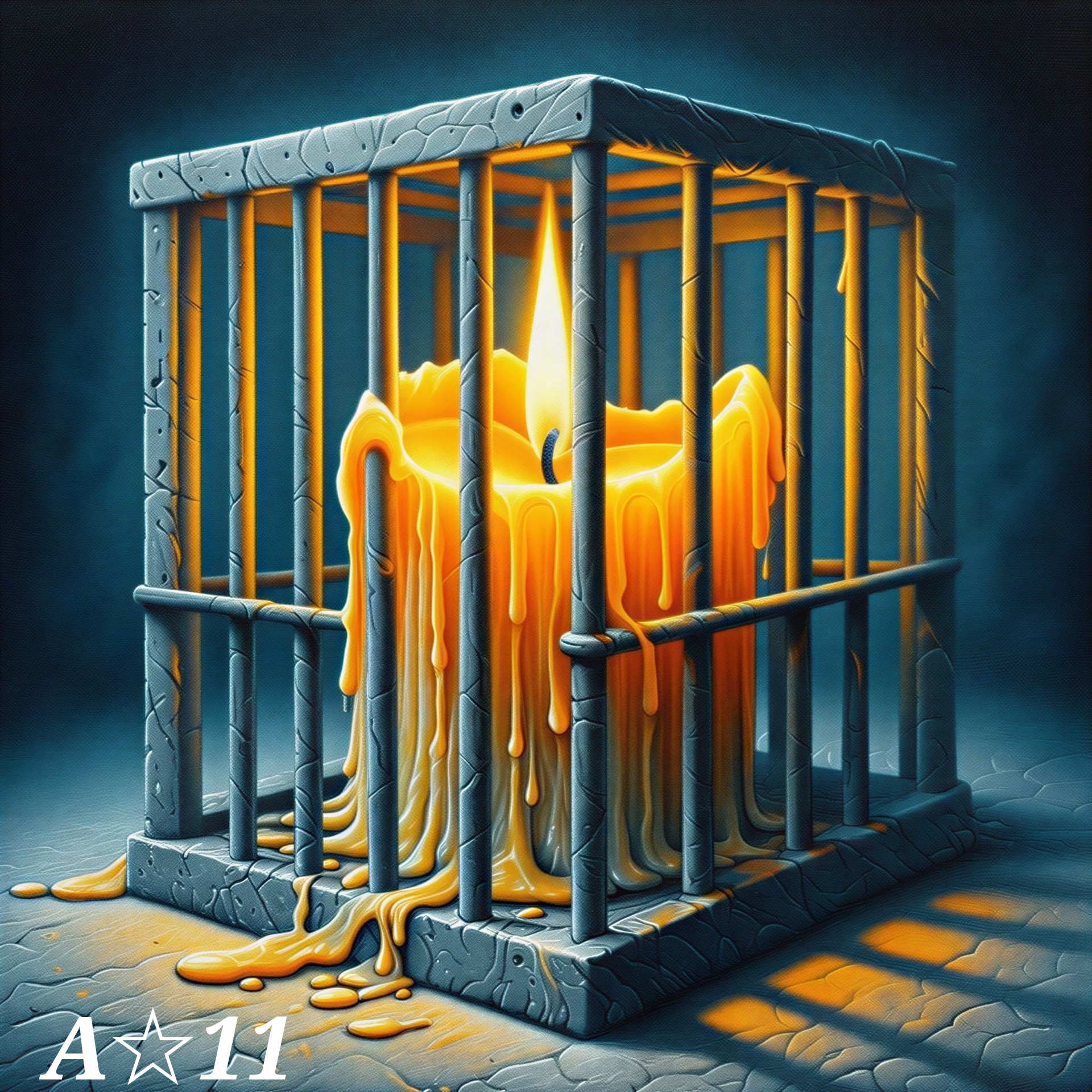 Large Candle in Metal Cage with Melting Wax