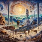 Surreal Landscape with Skeletons and Eerie Motifs