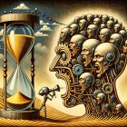 Steampunk Hourglass with Mechanical Head and Faces