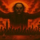 Apocalyptic Urban Scene with Menacing Figure and Boats