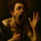 Oil Painting of a Man Screaming in a Shower Scene