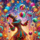 Vibrant Clown Juggling Colorful Balls in Festive Scene