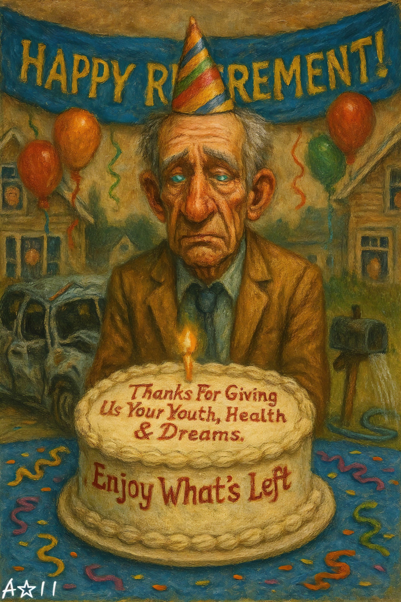 Elderly Man Celebrates Retirement with Birthday Cake