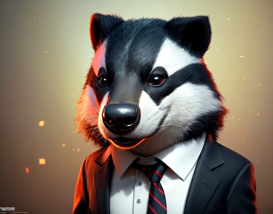 Anthropomorphic Badger in Suit Against Amber Background
