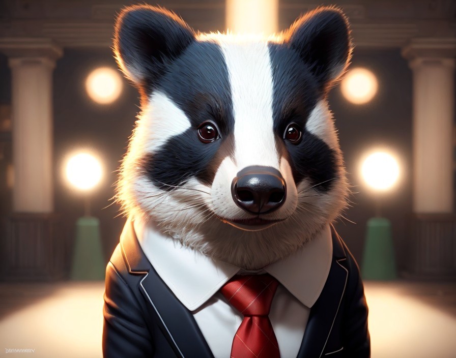 Badger in Suit Against Glowing Column Backdrop