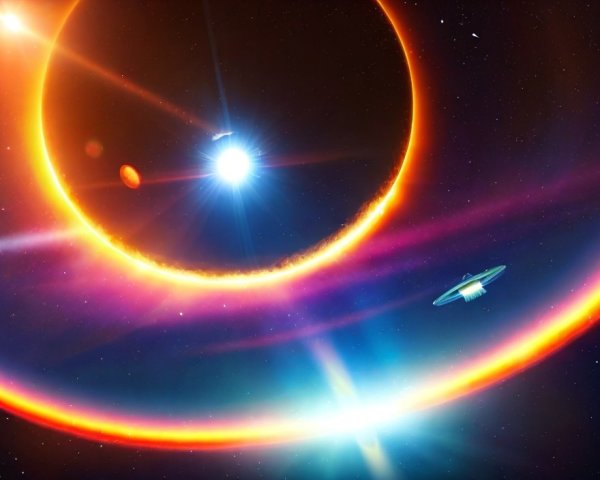 Bright Star with Orange Halo and Distant Planet in Space