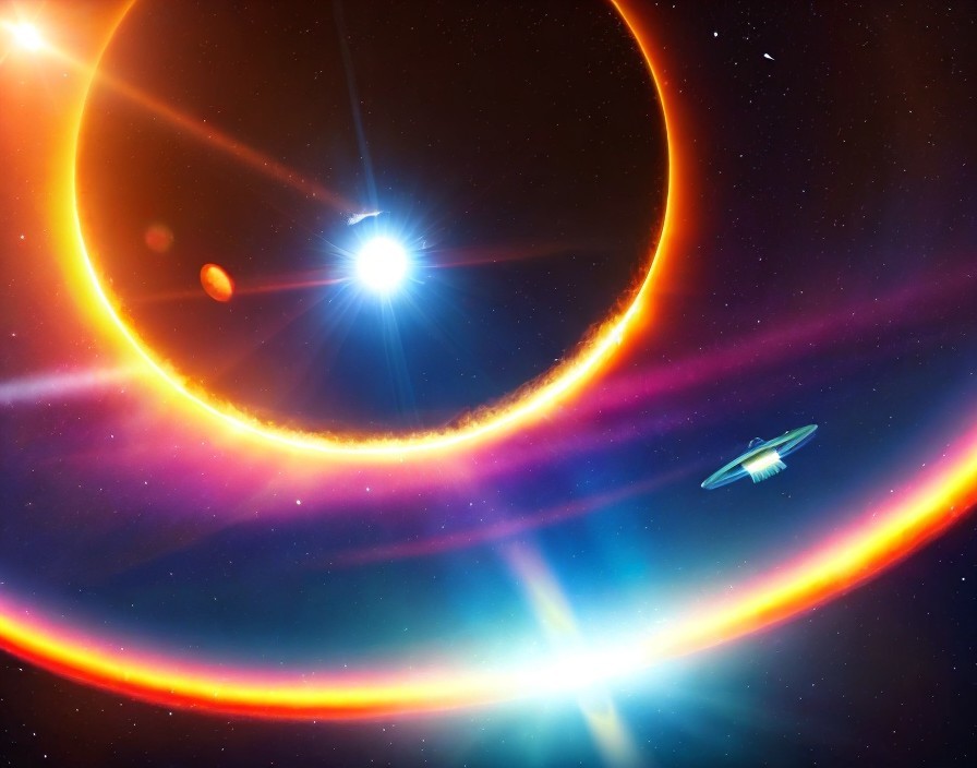 Bright Star with Orange Halo and Distant Planet in Space