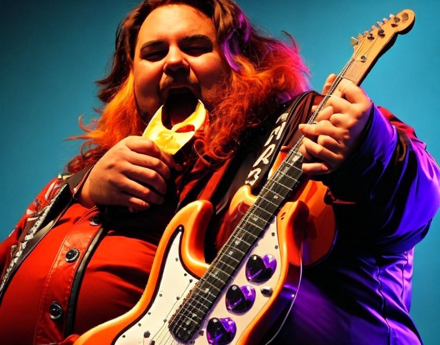 Charismatic Performer with Guitar and Ice Cream Cone