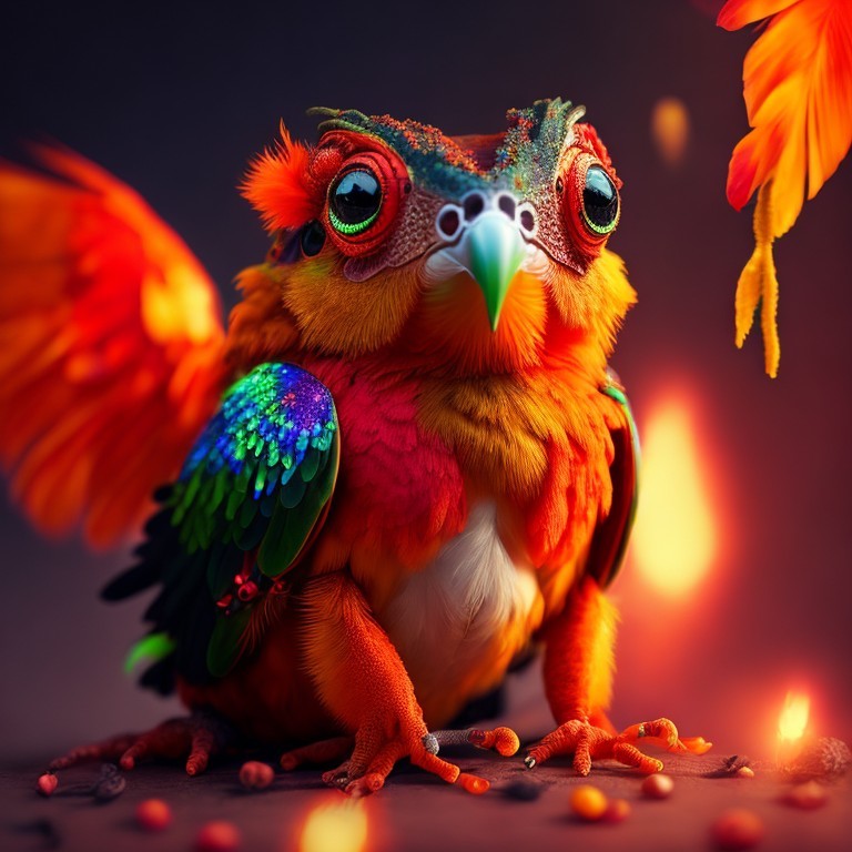 Vibrant Fantastical Bird with Colorful Feathers