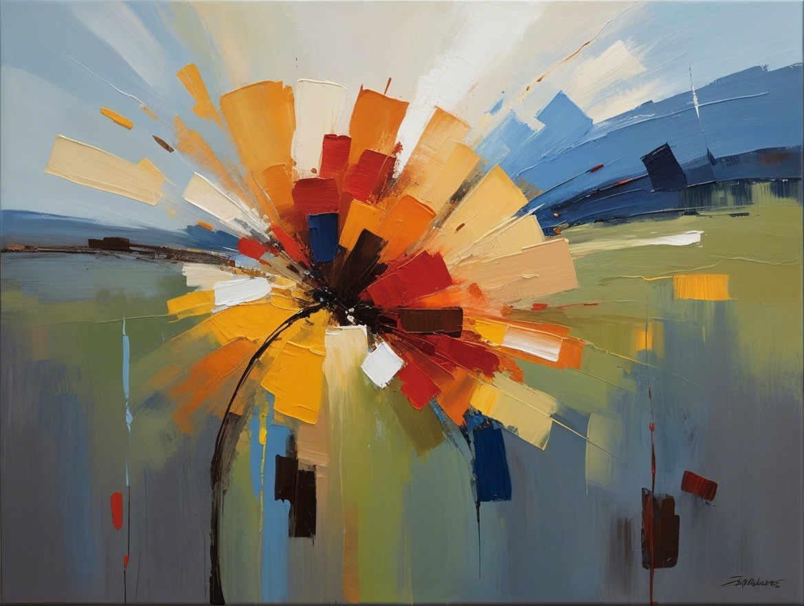 Vibrant Abstract Painting of a Bold Flower in Warm Hues