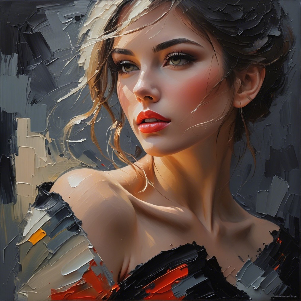 Portrait of a Young Woman with Flowing Hair and Elegance