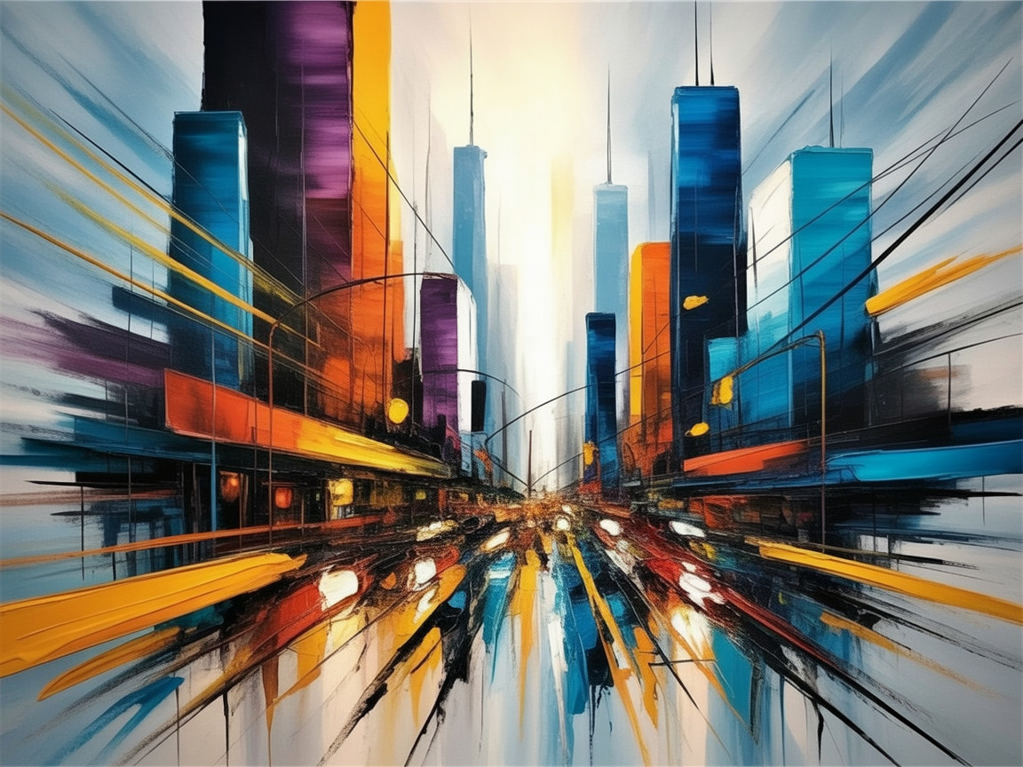 Vibrant Cityscape with Skyscrapers and Motion Effects