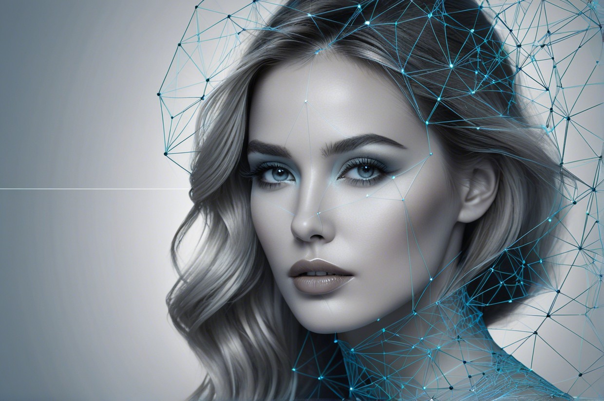 Portrait of a Woman with Geometric Blue Elements