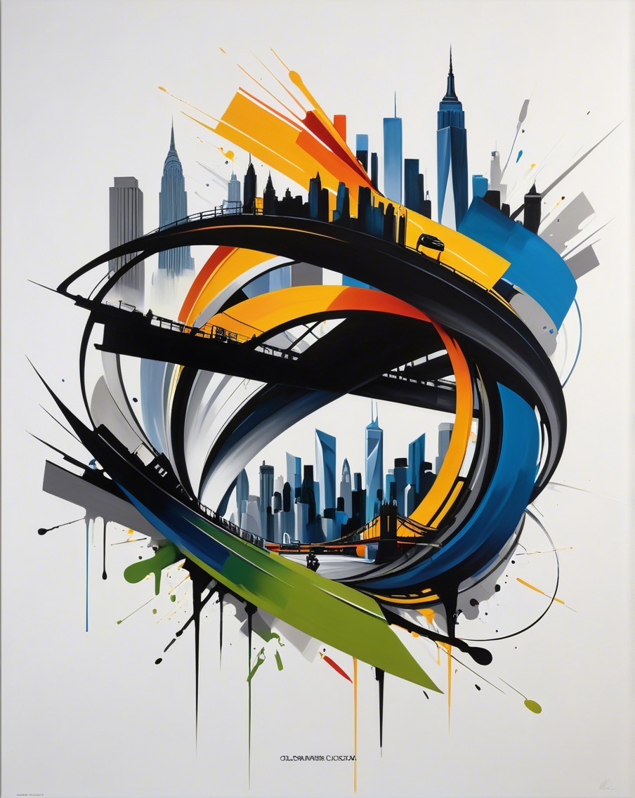 Vibrant Abstract City Skyline with Bold Colors