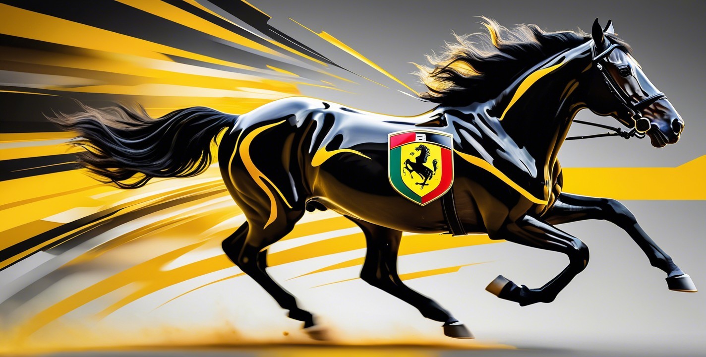 Dynamic Black Horse with Ferrari Logo and Motion Streaks