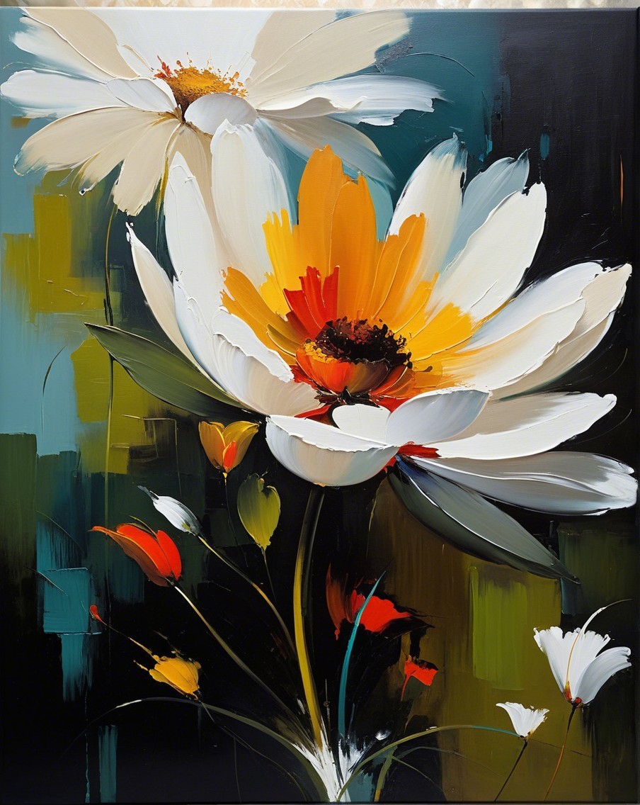 Vibrant Flowers in White and Yellow on Textured Background