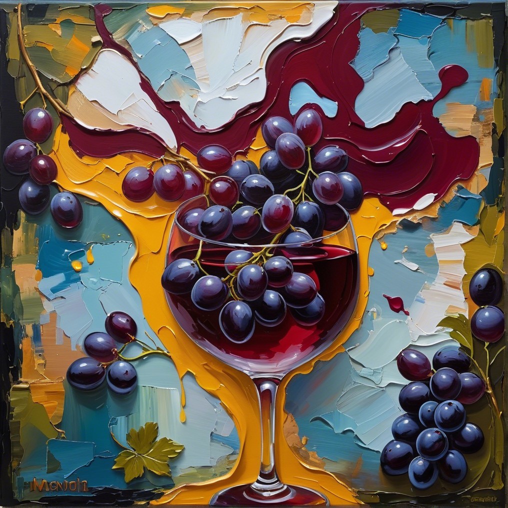 Vibrant Still Life of Wine and Grapes with Abstract Colors