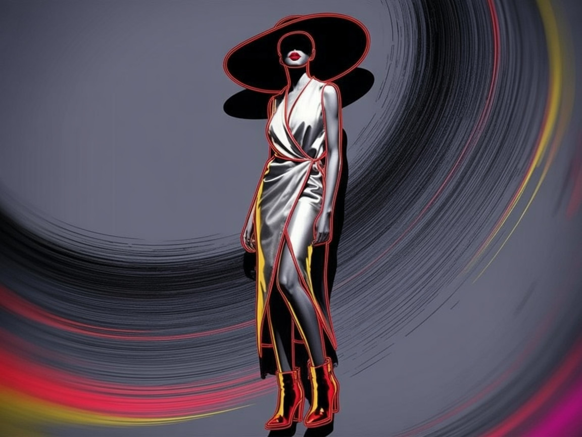 Stylish Figure in Silver Dress Against Vibrant Background