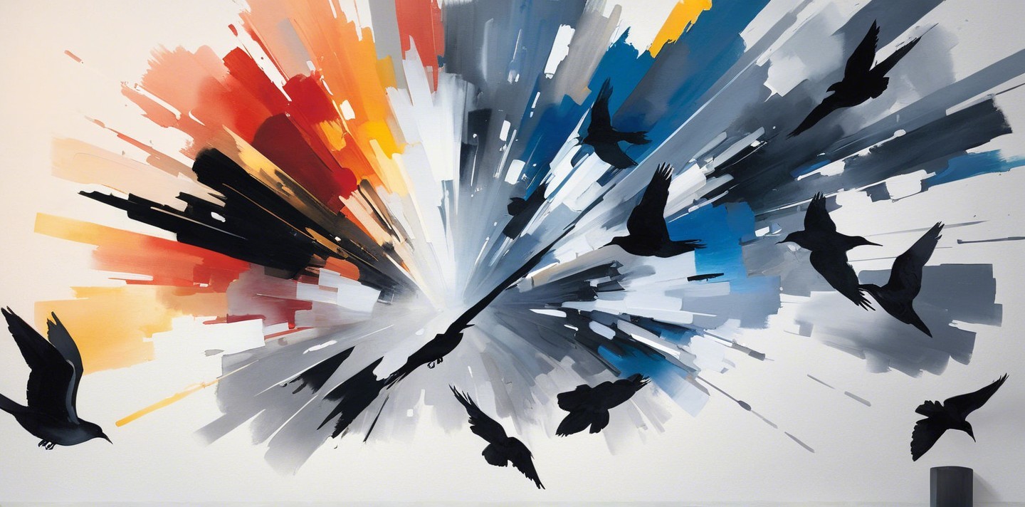 Vibrant Abstract Mural with Colorful Bird Silhouettes