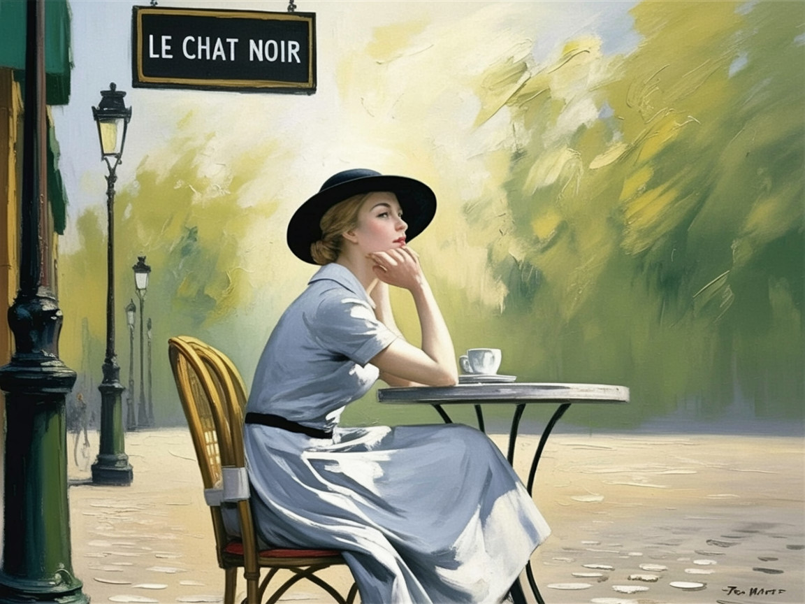 Stylish Woman at Outdoor Café with Parisian Ambiance