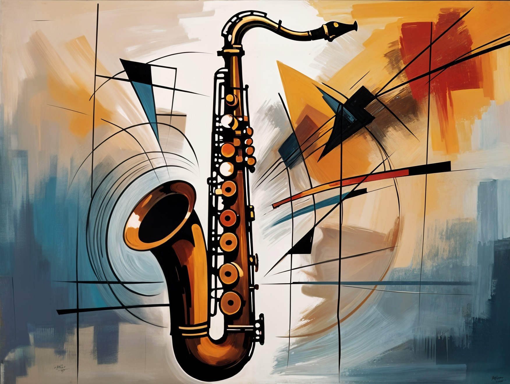Abstract Artwork of a Saxophone in Dynamic Colors