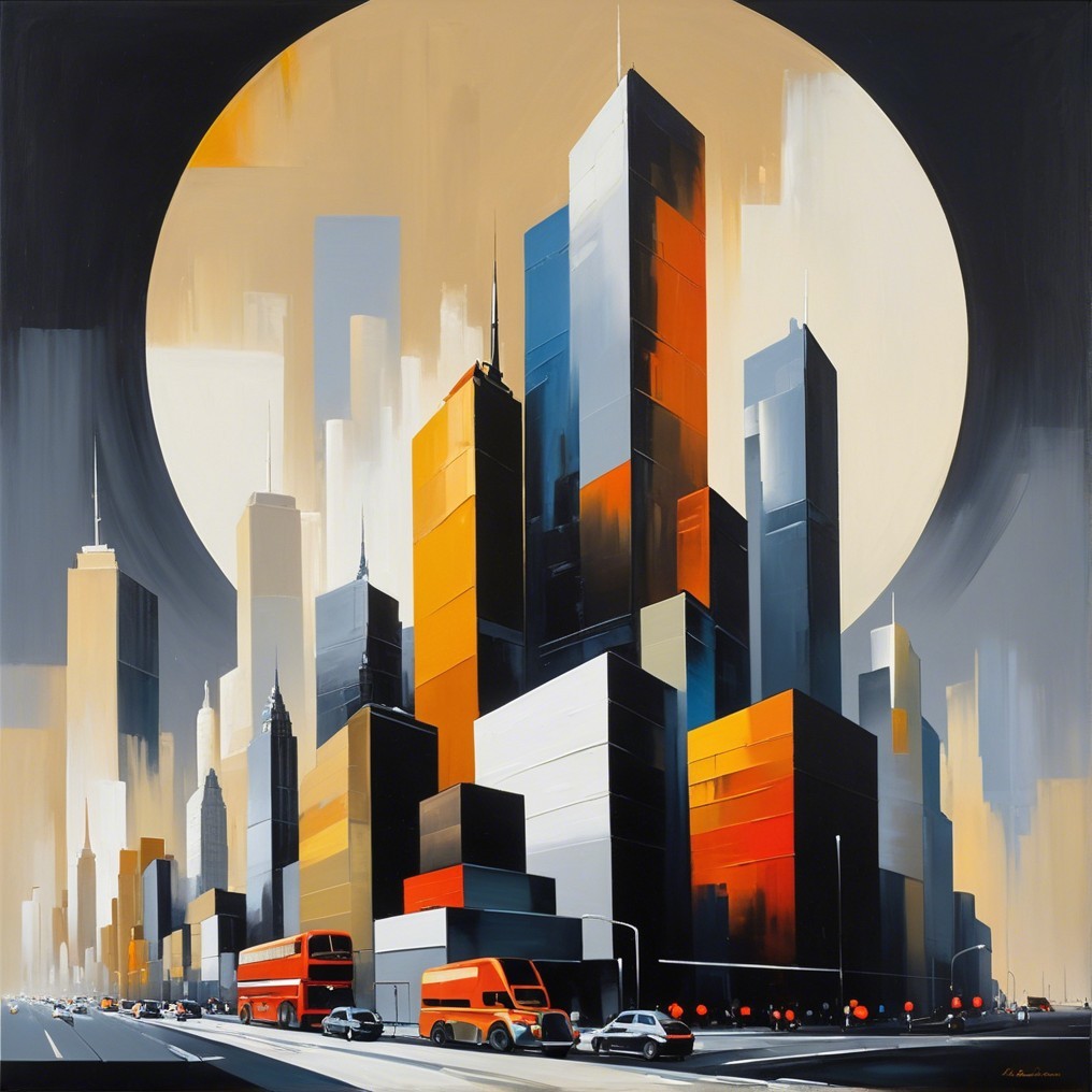 Vibrant Cityscape with Skyscrapers and Moon