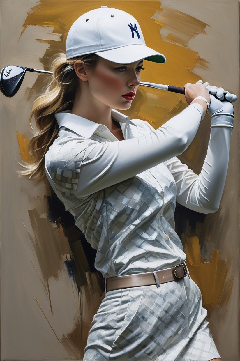 Stylish Female Golfer in White Outfit and Cap