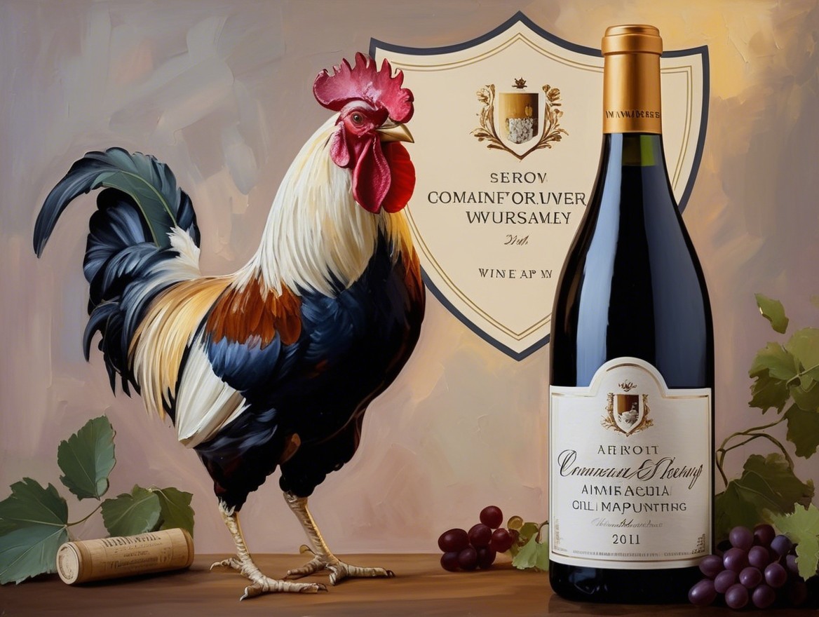 Vibrant Rooster and 2011 Red Wine Bottle Display