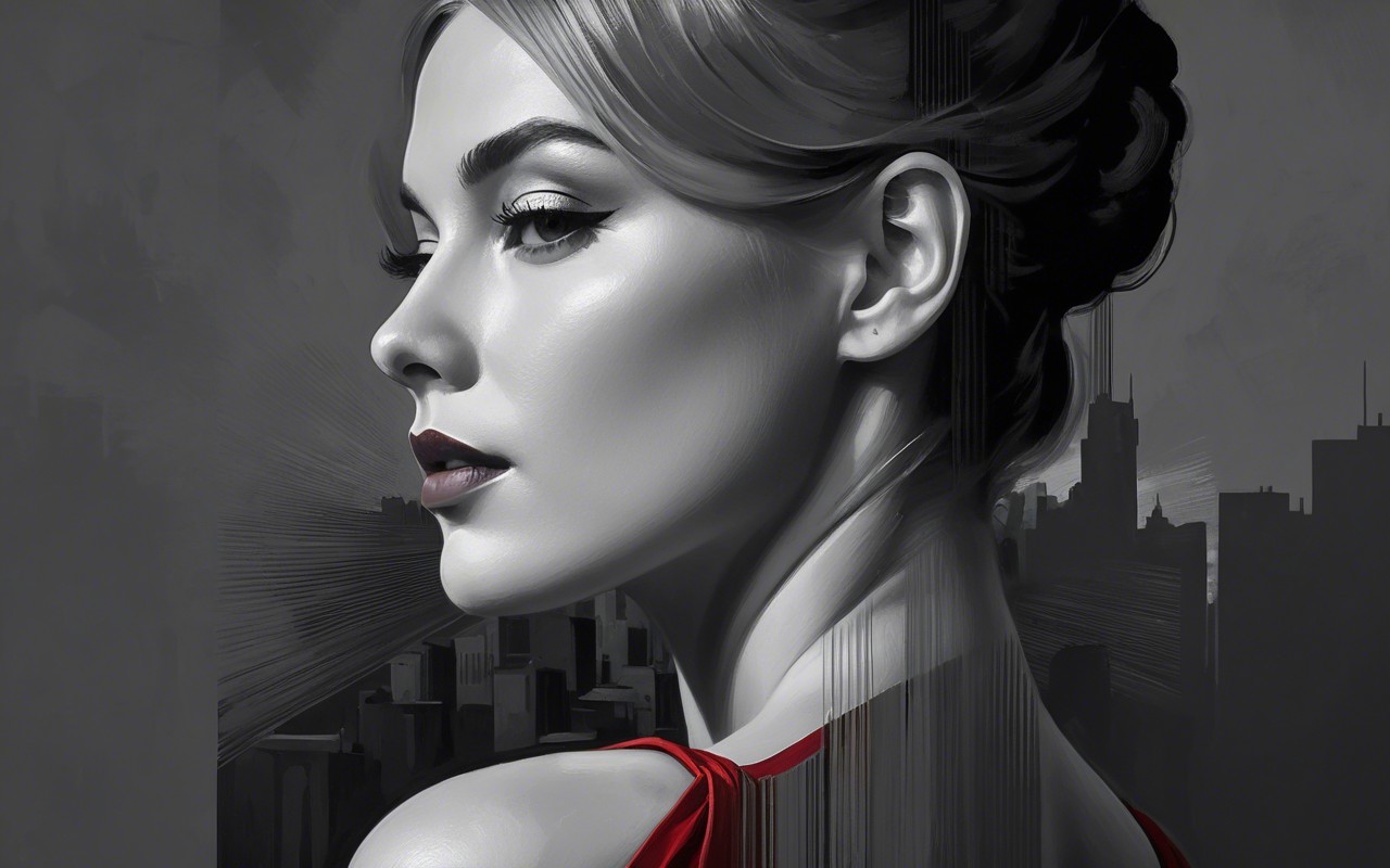 Grayscale Portrait of a Woman in Elegant Profile