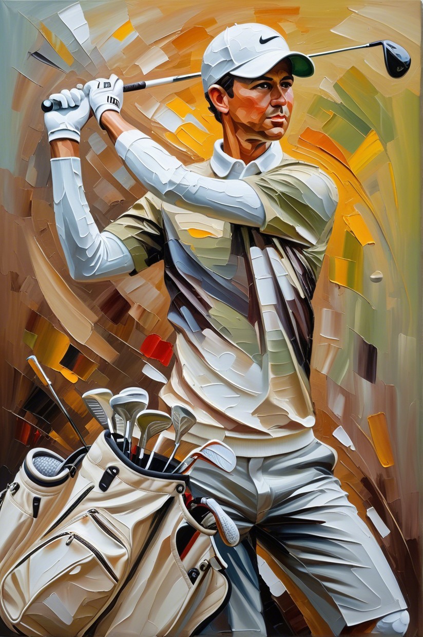 Golfer in Dynamic Swing Pose with Colorful Background