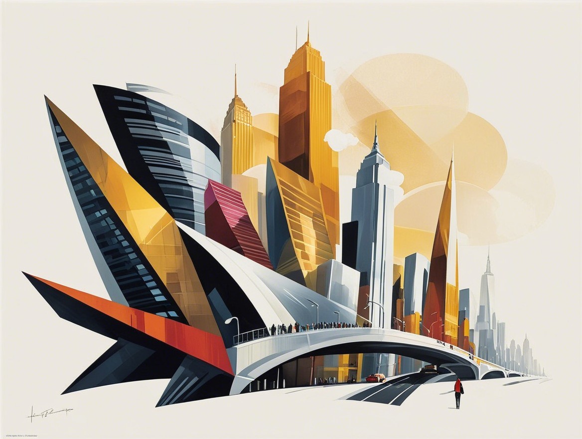 Vibrant Cityscape with Skyscrapers and Bold Colors