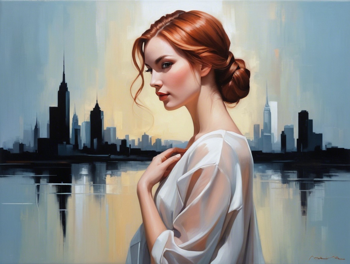Portrait of a woman with red hair against a skyline