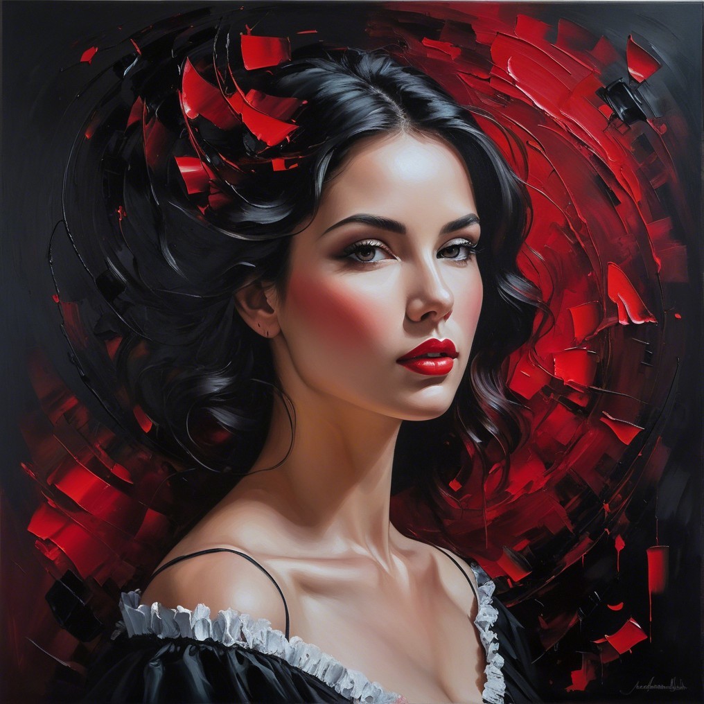 Portrait of a Young Woman in Black Dress with Abstract Background