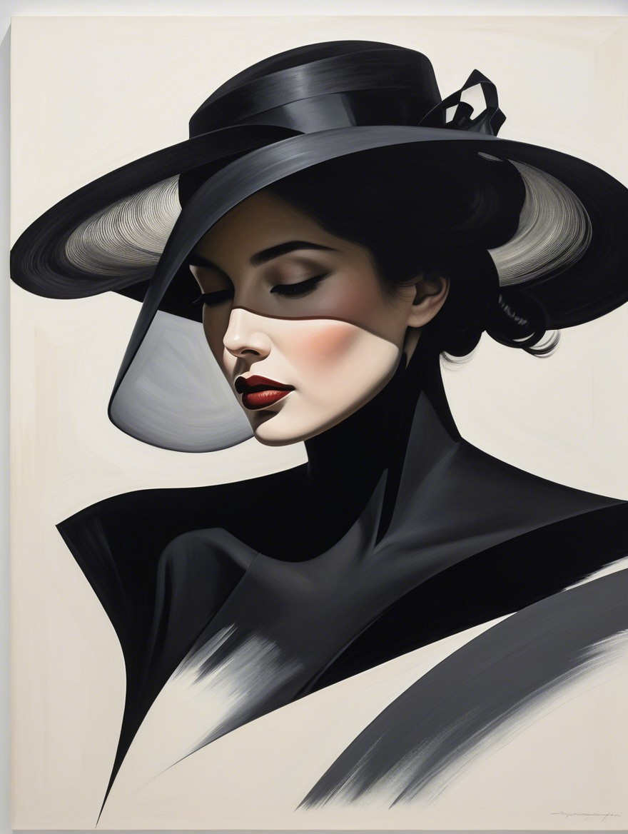 Stylish Woman in Black Hat with Elegant Profile