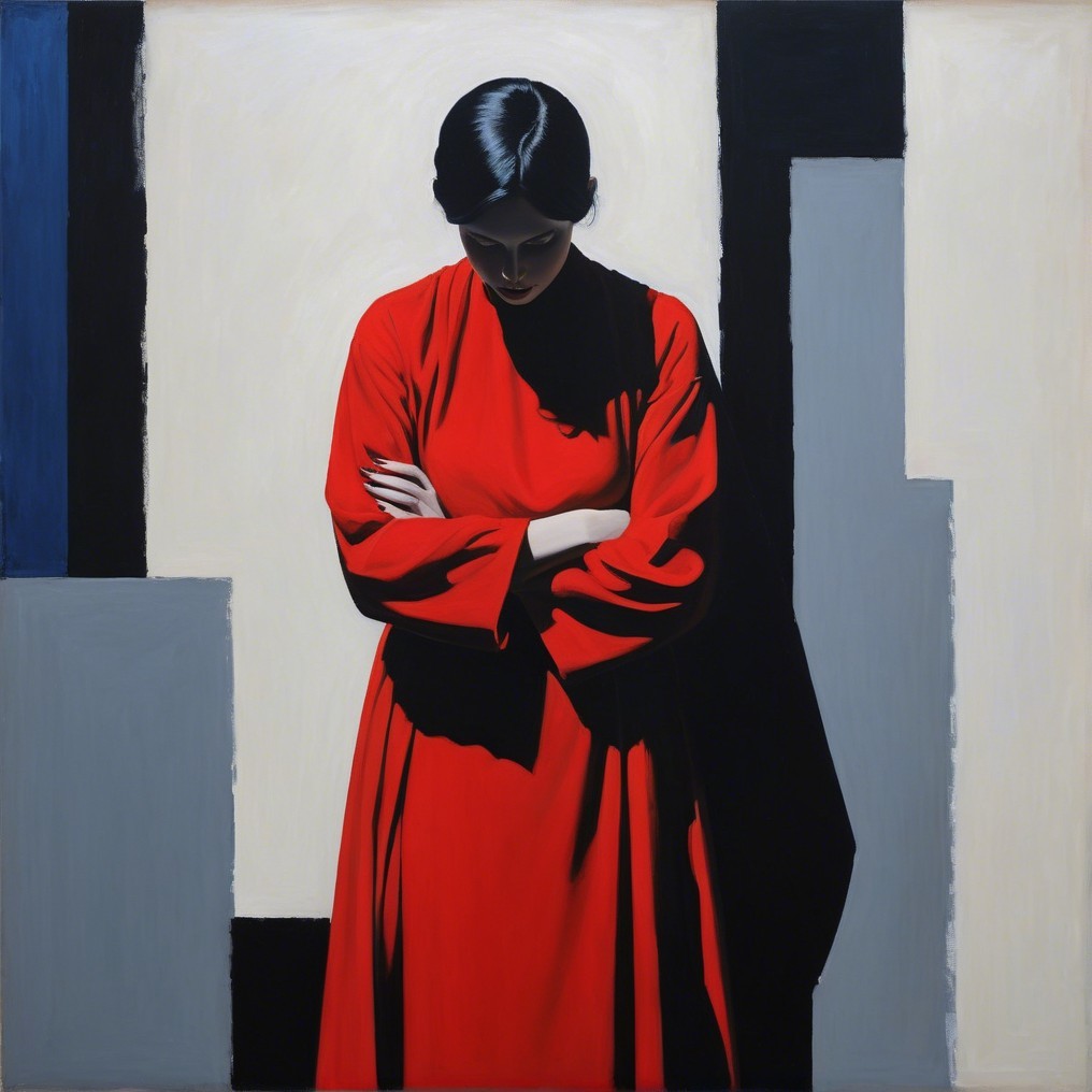 Woman in Red Dress with Abstract Background