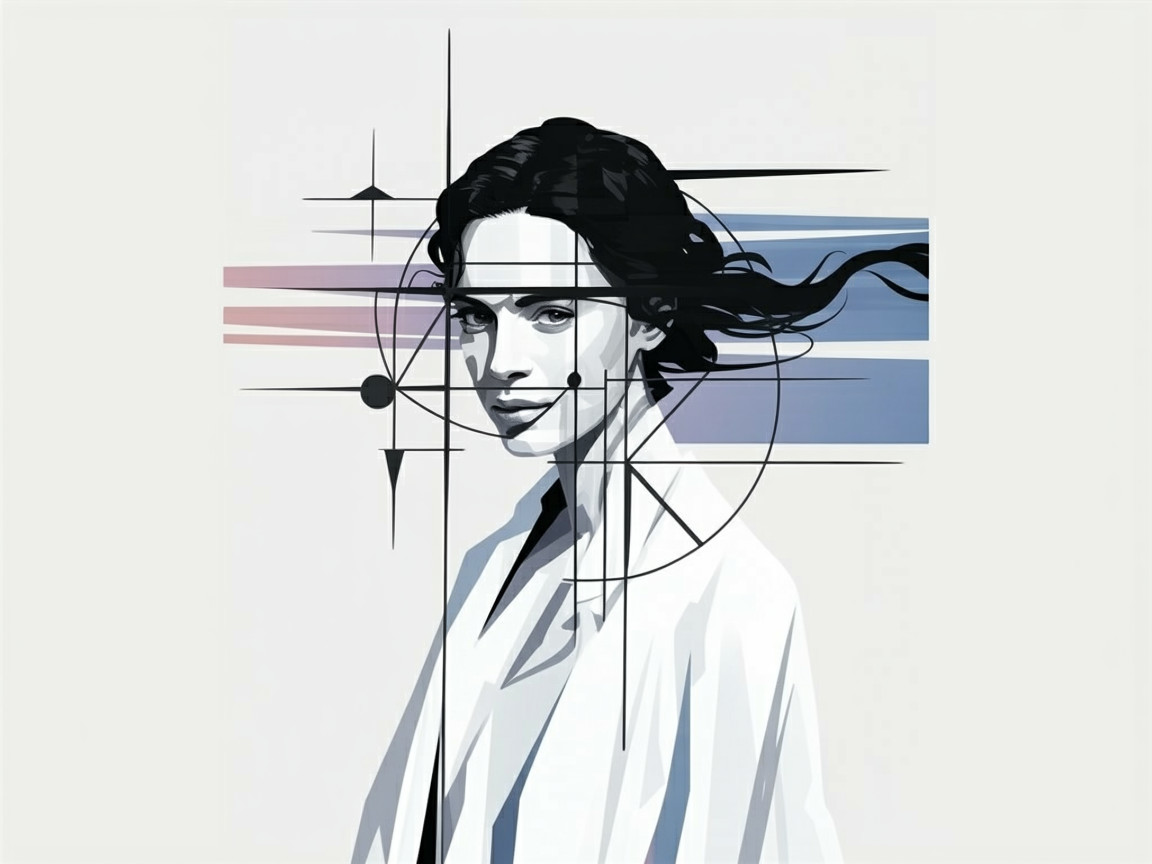 Stylized Portrait of Woman with Abstract Background