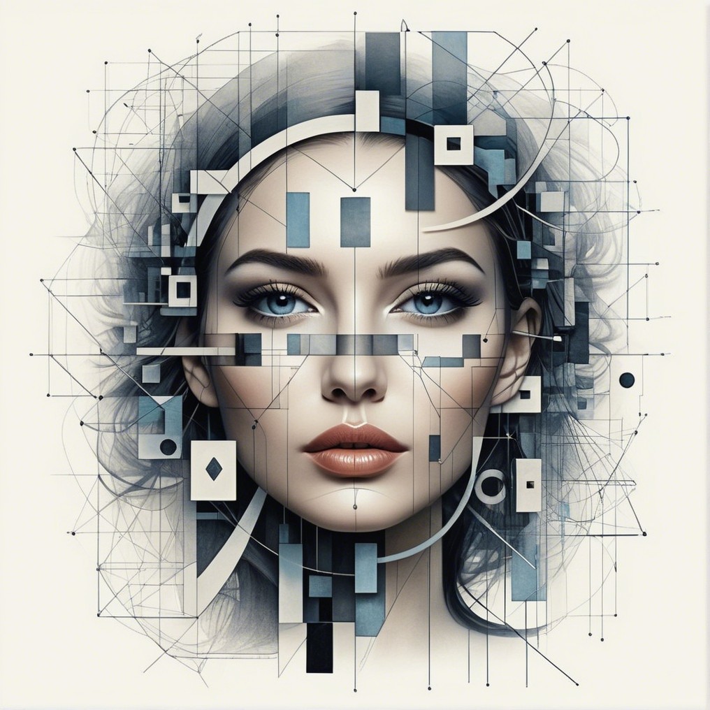 Beautiful Woman with Abstract Geometric Background