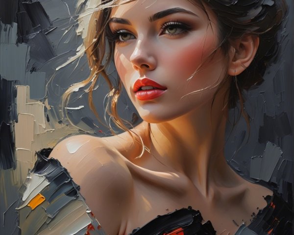 Portrait of a Young Woman with Flowing Hair and Elegance