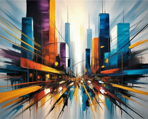 Vibrant Cityscape with Skyscrapers and Motion Effects